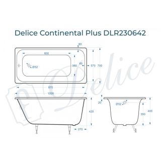 Ванна чугунная Delice Continental PLUS DLR230642 100х70